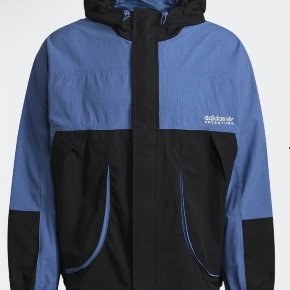 Men’s Adidas Woven Adventure Full Zip Blue and Black Windbreaker Jacket Sz Large